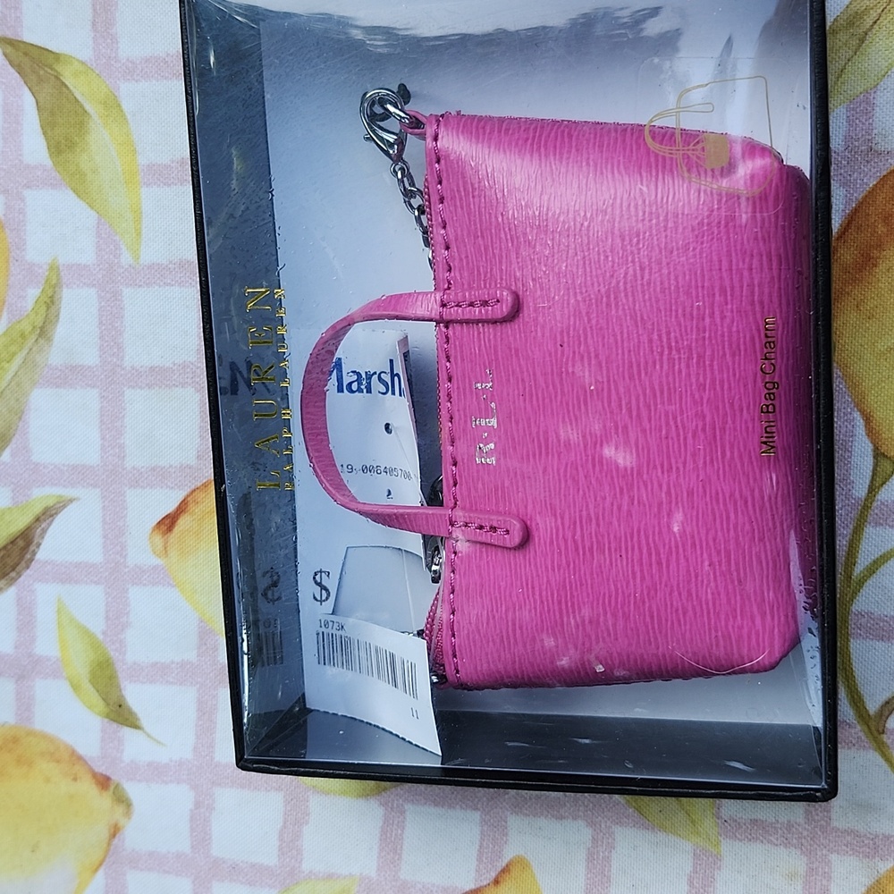 NWT Lauren for Ralph Lauren leather mini bag charm pink leather.